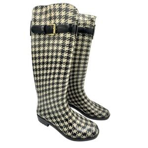 Lauren‎ Ralph Lauren Houndstooth Tall Rain Boots Women's Size 6 Classic Timeless